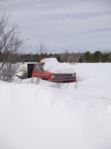 Snow-covered farm land